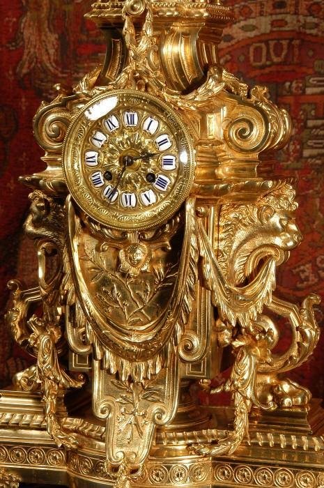 fig 2. Majestic and Very Large Gilt Brass Clock Set, Athena ~ French - Circa 1870.